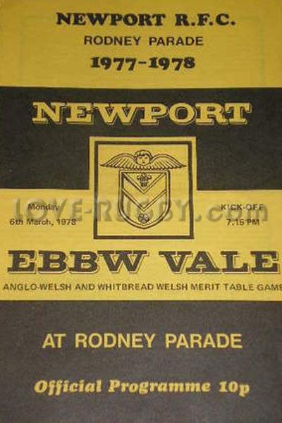 1978 Newport v Ebbw Vale  Rugby Programme